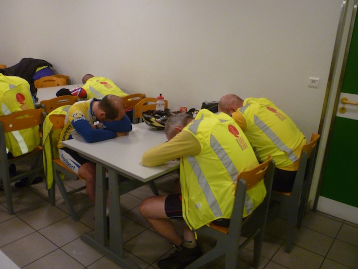 Riders asleep at a control